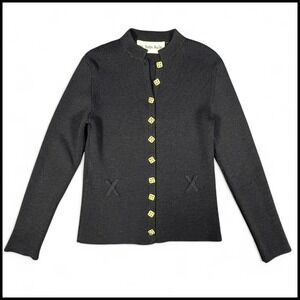 Vintage St. John Knits Black Santana Knit‎ Cardigan Gold Button Luxury 80s XS/S